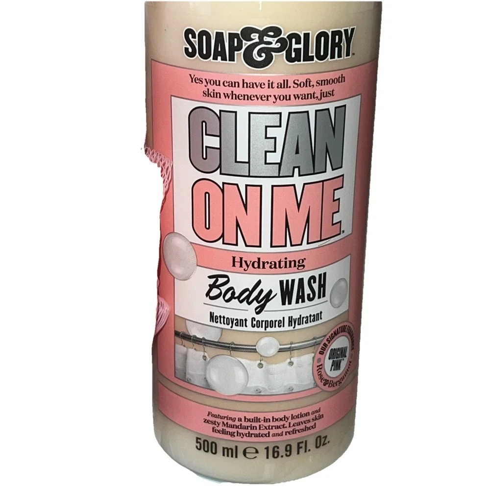 Soap & Glory Clean‎ On Me Body Wash 500ml Shea Butter &Vitamin E Shower Gel Poof